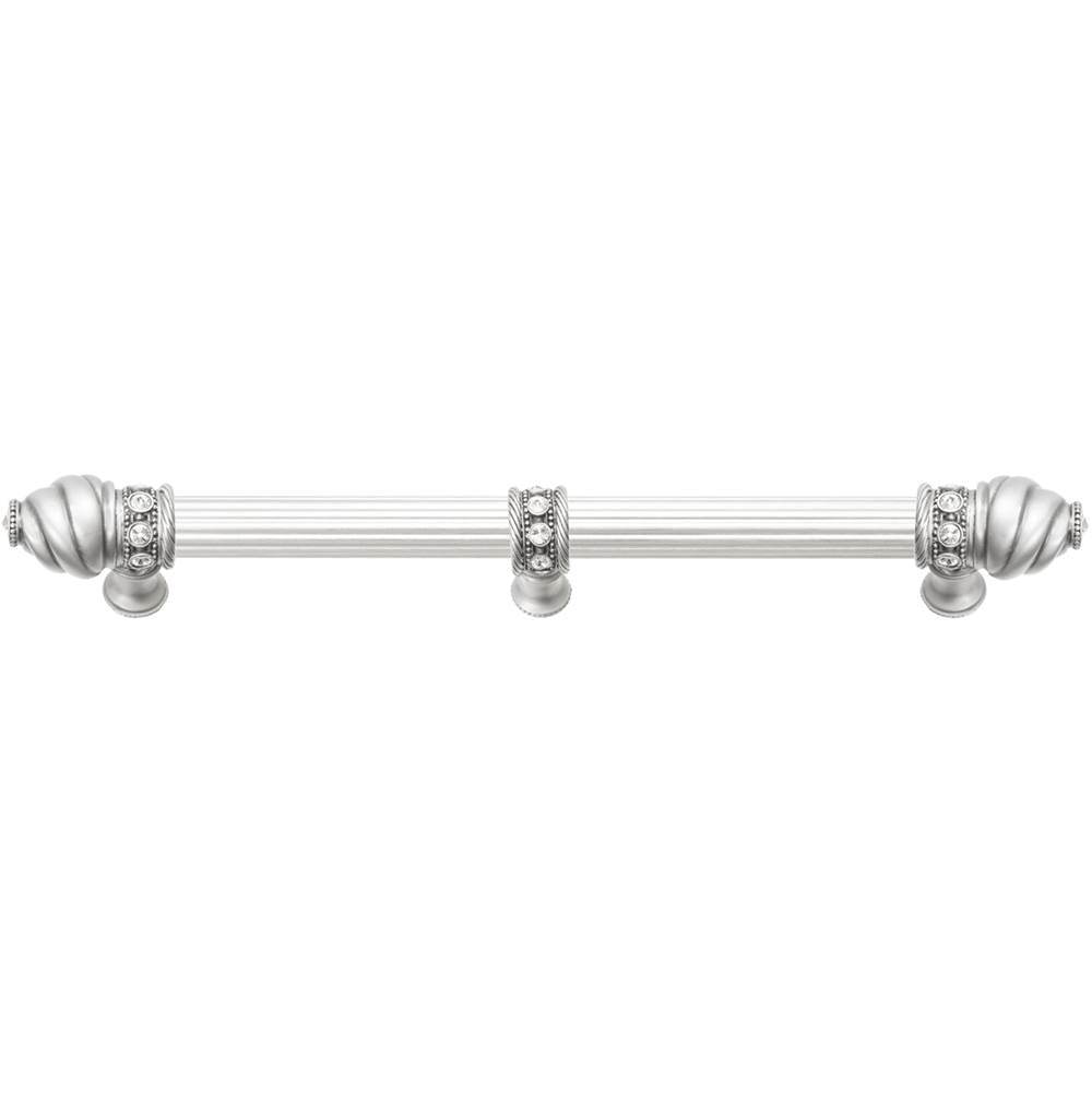 Carpe Diem Hardware - Cache 9'' O.C. (Approximately) With 5/8'' Reeded Center Long Pull and Center Brace With 16 Rivoli Swarovski Clear Crystals In Satin - Satin