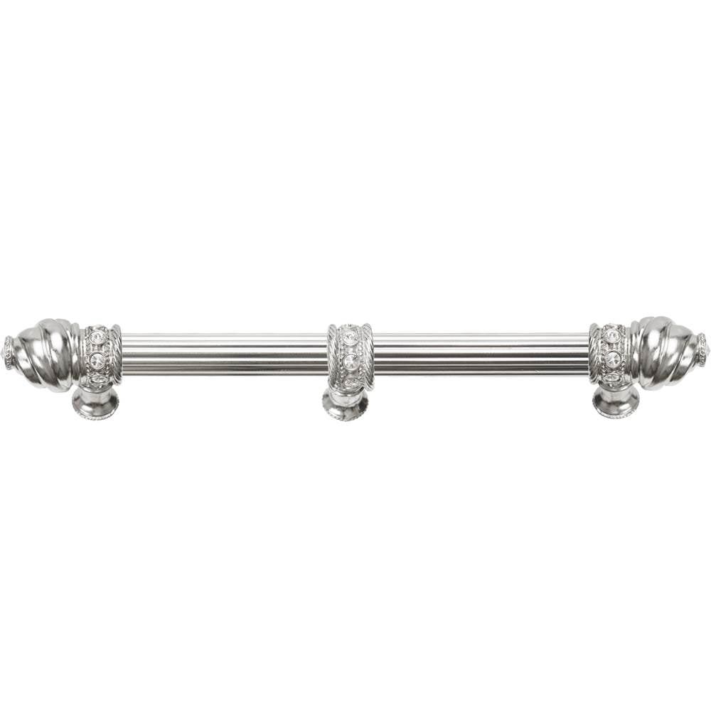 Carpe Diem Hardware - Cache 9'' O.C. (Approximately) With 5/8'' Reeded Center Long Pull and Center Brace With 16 Rivoli Swarovski Clear Crystals In Platinum - Platinum