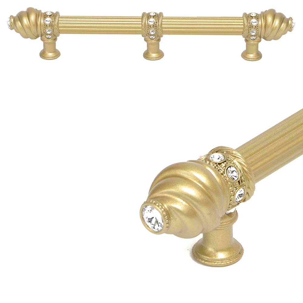 Carpe Diem Hardware - Cache 9'' O.C. (Approximately) With 5/8'' Reeded Center Long Pull and Center Brace With 16 Rivoli Swarovski Clear Crystals In Soft Gold - Soft Gold