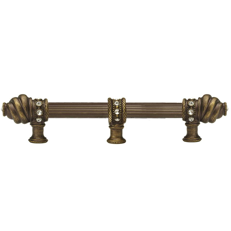 Carpe Diem Hardware - Cache 9'' O.C. (Approximately) With 5/8'' Reeded Center Long Pull and Center Brace With 16 Rivoli Swarovski Clear Crystals In Antique Brass. - Antique Brass