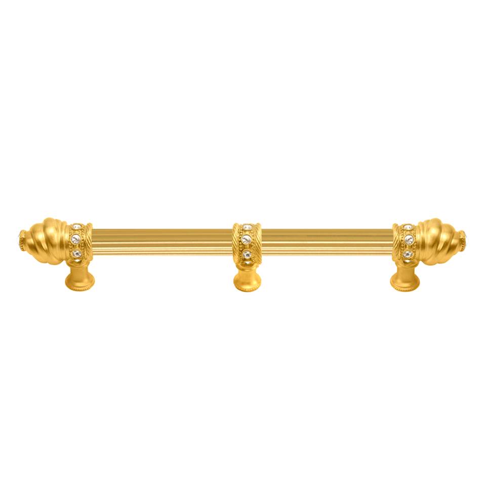 Carpe Diem Hardware - Cache 9'' O.C. (Approximately) With 5/8'' Reeded Center Long Pull and Center Brace With 16 Rivoli Swarovski Clear Crystals In Gilded Mercury. - Gilded Mercury