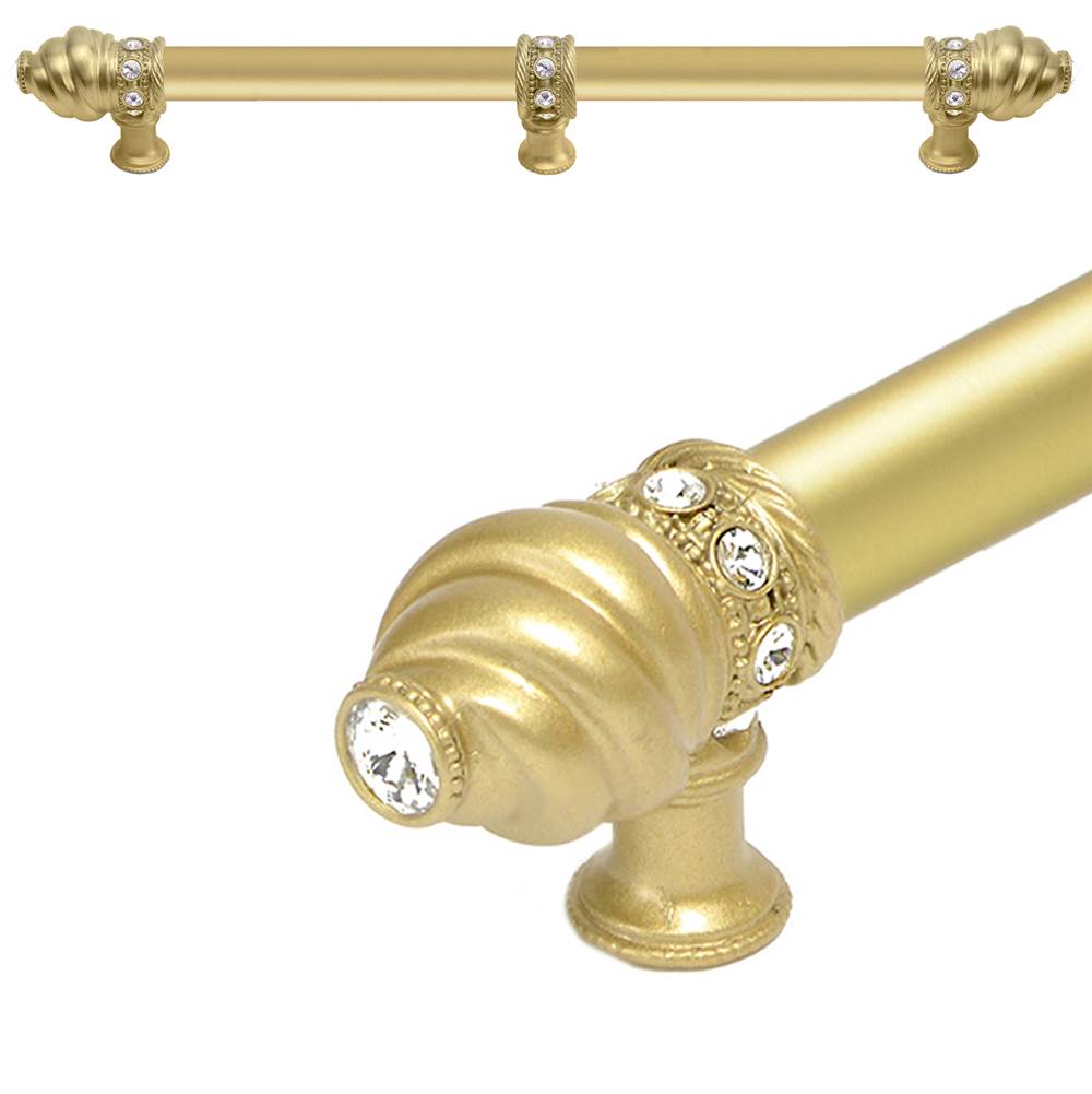 Carpe Diem Hardware - Cache 12'' O.C. (Approximately) With 5/8'' Smooth Center Long Pull and Center Brace With 16 Rivoli Swarovski Clear Crystals In Soft Gold - Soft Gold