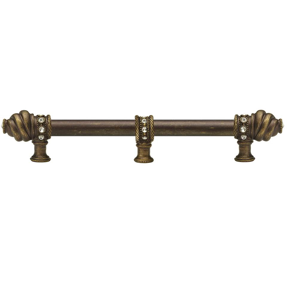 Carpe Diem Hardware - Cache 12'' O.C. Approx w/ 5/8'' Smooth Center Long Pull w/ 23 Rivoli Swarovski Crystals w/ Center Brace - Antique Brass