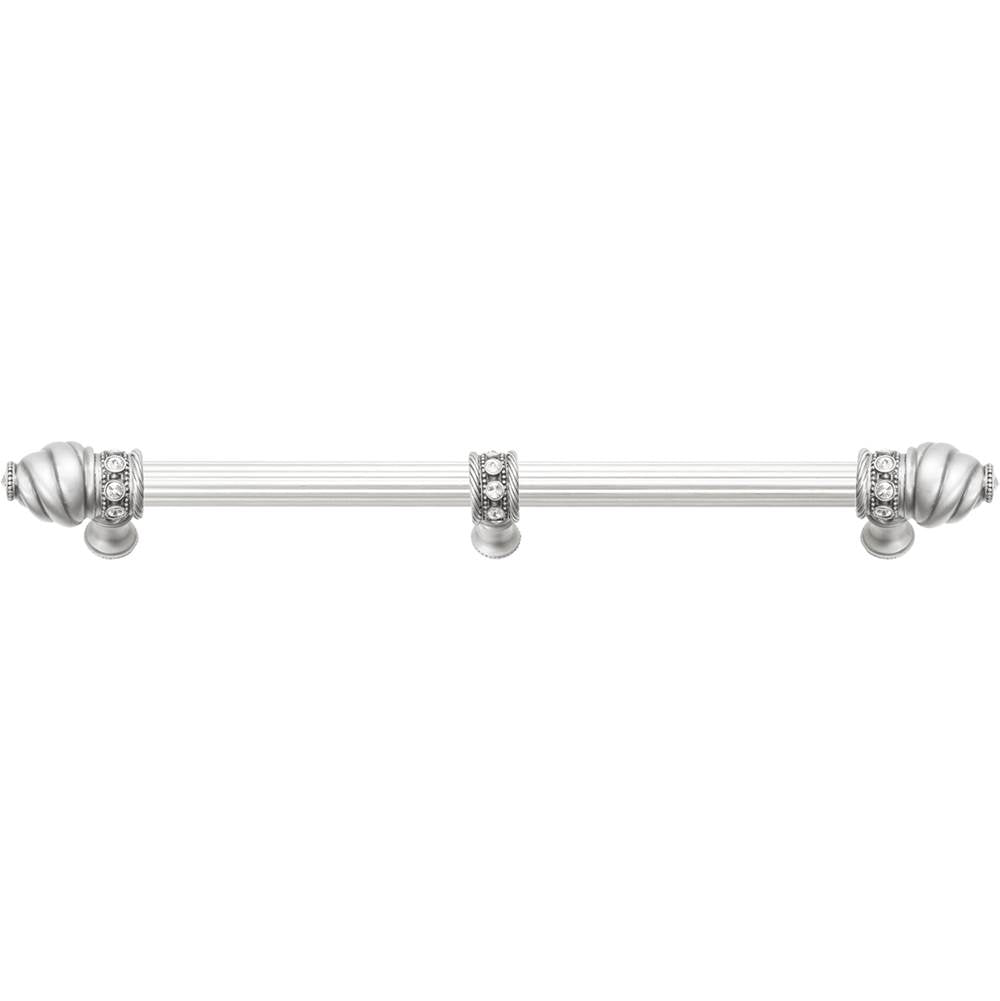 Carpe Diem Hardware - Cache 12'' O.C. (Approximately) With 5/8'' Reeded Center Long Pull and Center Brace With 16 Rivoli Swarovski Clear Crystals In Satin - Satin