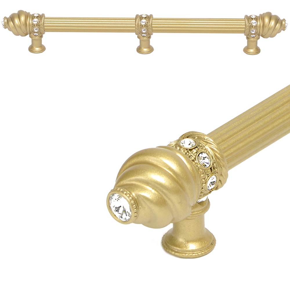 Carpe Diem Hardware - Cache 12'' O.C. (Approximately) With 5/8'' Reeded Center Long Pull and Center Brace With 16 Rivoli Swarovski Clear Crystals In Soft Gold - Soft Gold