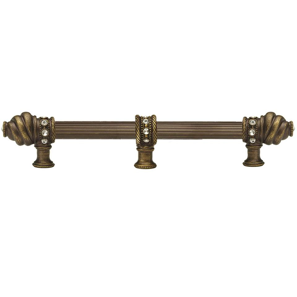 Carpe Diem Hardware - Cache 12'' O.C. Approx w/ 5/8'' Reeded Center Long Pull w/ 23 Rivoli Swarovski Crystals w/ Center Brace - Antique Brass