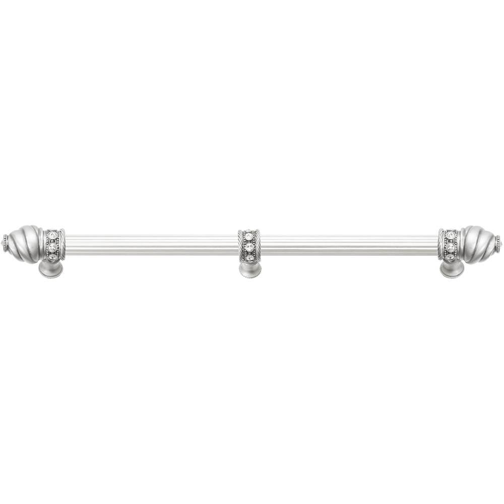 Carpe Diem Hardware - Cache 18'' O.C. (Approximately) With 5/8'' Reeded Center Long Pull and Center Brace With 16 Rivoli Swarovski Clear Crystals In Satin - Satin