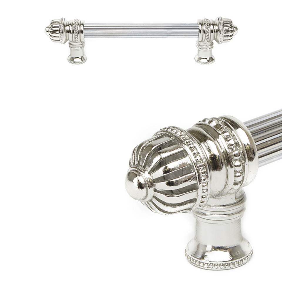 Carpe Diem Hardware - Cricket Cage 6'' O.C. (Approximately) With 5/8'' Reeded Center Long Pull Large Finial In Platinum. - Platinum