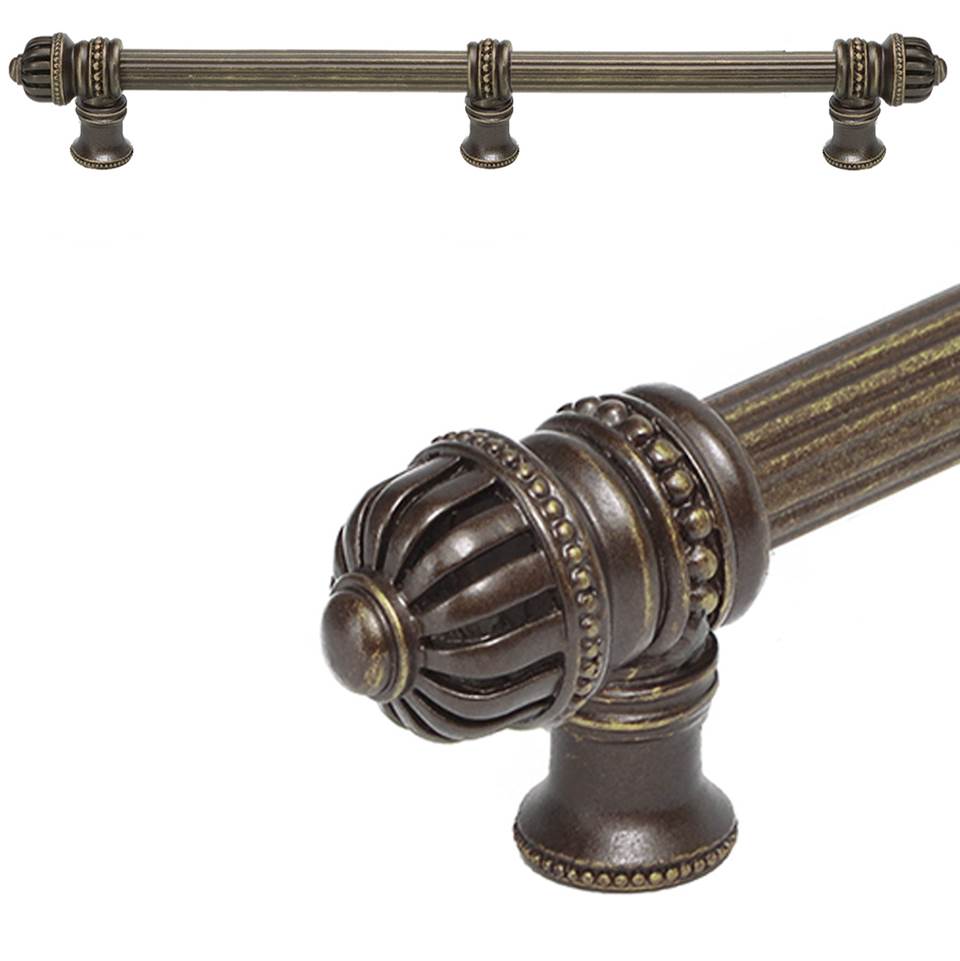 Carpe Diem Hardware - Cricket Cage 18'' O.C. (Approximately) With 5/8'' Reeded Center Long Pull and Center Brace Large Finial In Antique Brass. - Antique Brass