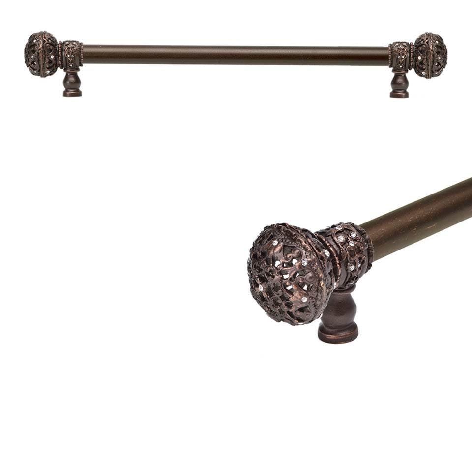 Carpe Diem Hardware - Juliane Grace 18'' O.C. (Approx) With 5/8'' Smooth Center Long Pull Large Finial W/ 56 Swarovski Clear Crystals - Oil Rubbed Bronze
