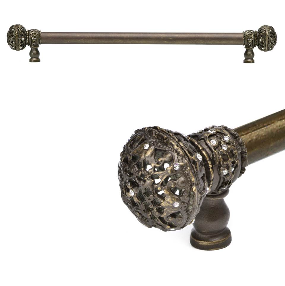 Carpe Diem Hardware - Juliane Grace 18'' O.C. Approx w/ 5/8'' Smooth Center Long Pull Large Finial w/ 56 Swarovski Crystals - Antique Brass