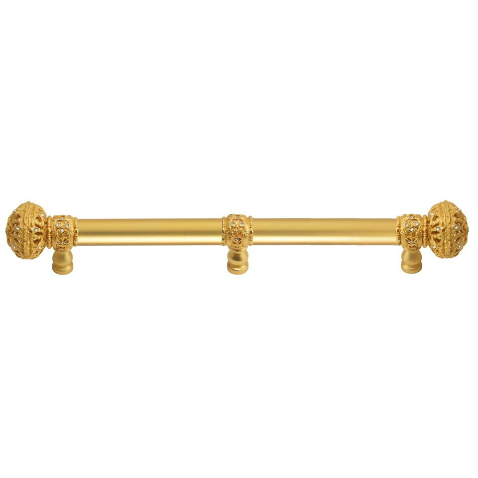 Carpe Diem Hardware - Juliane Grace 9'' O.C. (Approximately) With 5/8'' Smooth Center Long Pull and Center Brace Large Finial With Clear Swarovski Crystals In Gilded Mercury. - Gilded Mercury