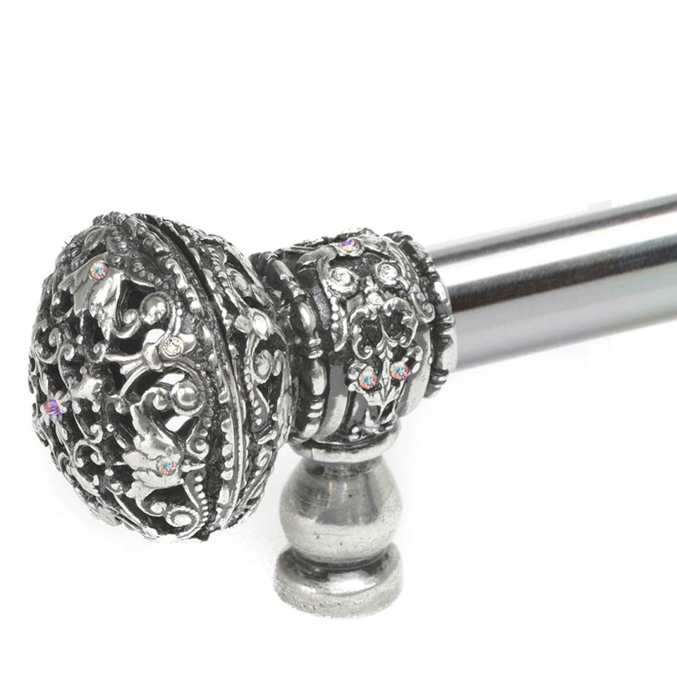 Juliane Grace 18'' O.C. (Approx) With 5/8'' Smooth Center Long Pull Large Finial W/ 65 Swarovski Clear and Aurore Boreale Crystals With Center Brace