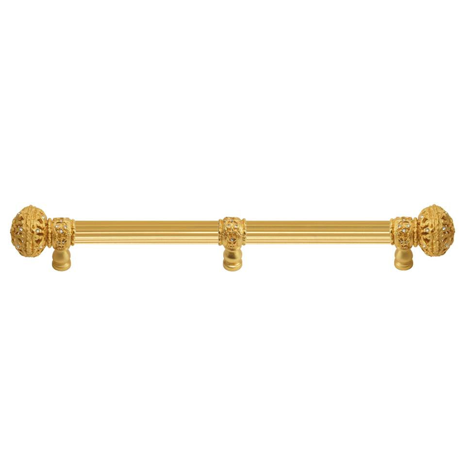 Carpe Diem Hardware - Juliane Grace 18'' O.C. Approx w/ 5/8'' Reeded Center Long Pull Large Finial w/ 65 Swarovski Crystals w/ Center Brace - Gilded Mercury