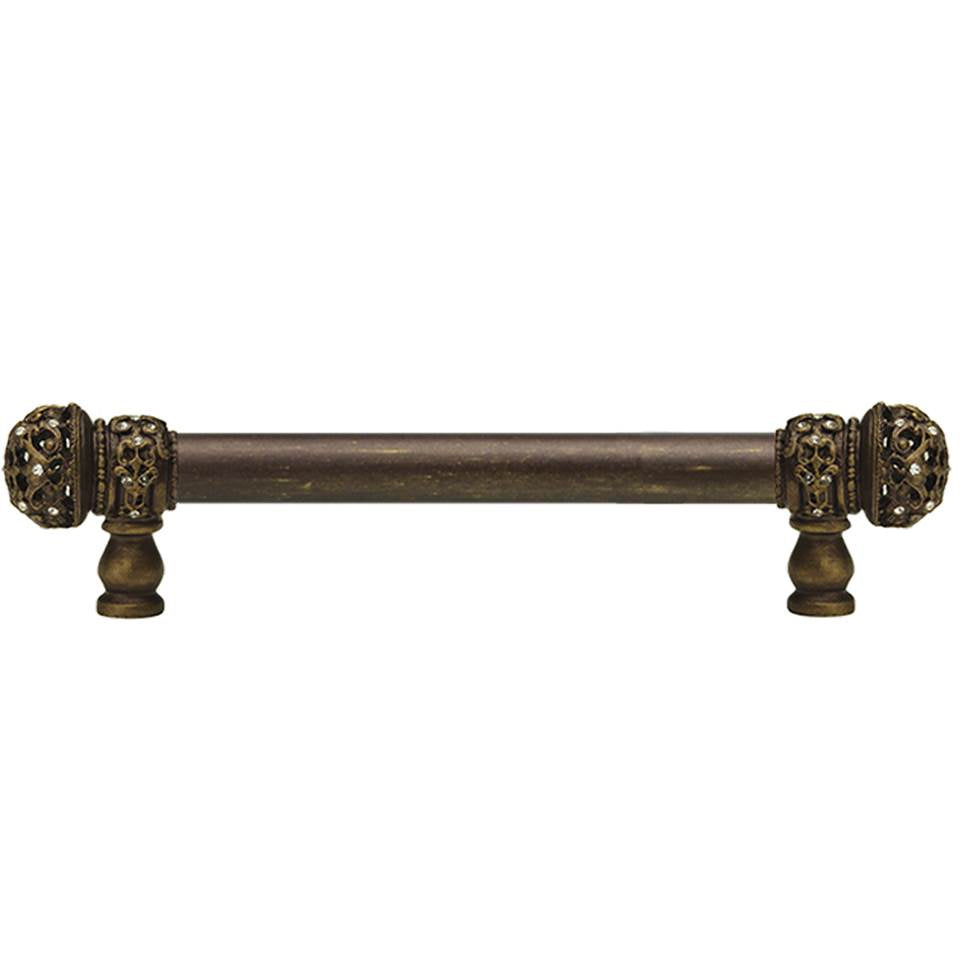 Carpe Diem Hardware - Juliane Grace 6'' O.C. Approx w/ 5/8'' Smooth Center Long Pull Small Finial w/ 52 Swarovski Crystals - Antique Brass