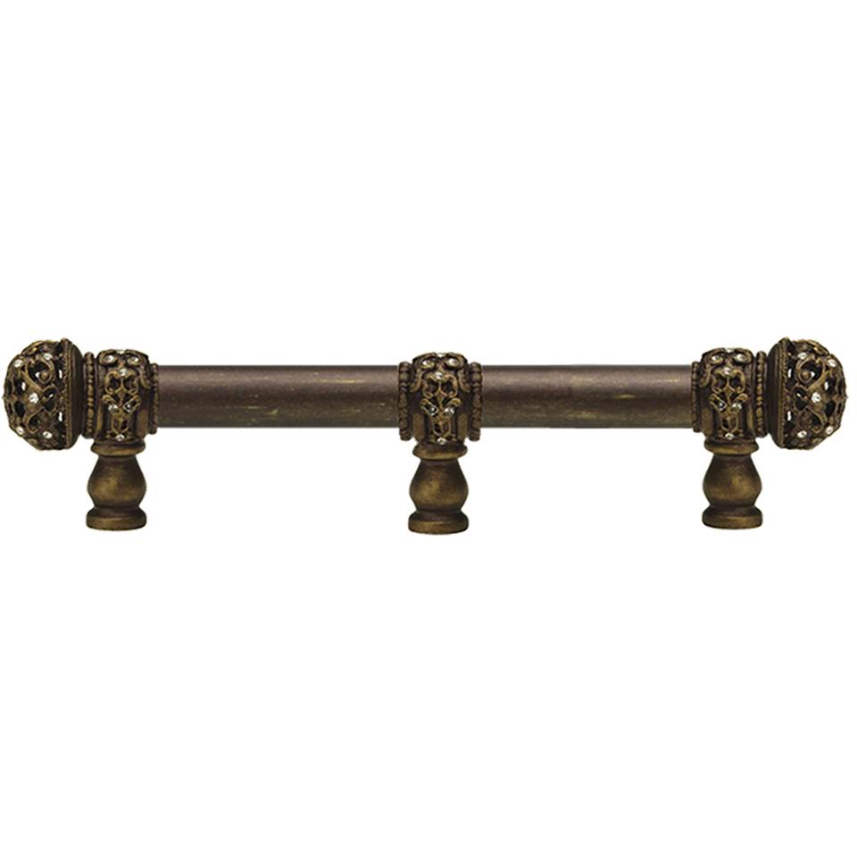 Carpe Diem Hardware - Juliane Grace 6'' O.C. (Approximately) With 5/8'' Smooth Center Long Pull and Center Brace Small Finial With Clear Swarovski Crystals In Antique Brass. - Antique Brass