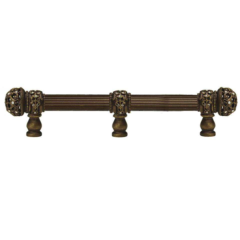 Carpe Diem Hardware - Juliane Grace 6'' O.C. (Approximately) With 5/8'' Reeded Center Long Pull and Center Brace Small Finial With Clear Swarovski Crystals In Antique Brass. - Antique Brass