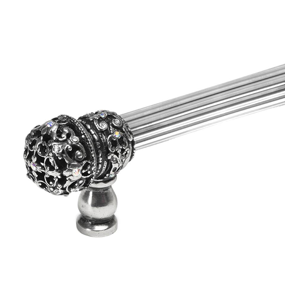 Juliane Grace 6'' O.C. (Approx) With 5/8'' Reeded Center Long Pull Small Finial W/ 61 Swarovski Clear and Aurore Boreale Crystals With Center Brace