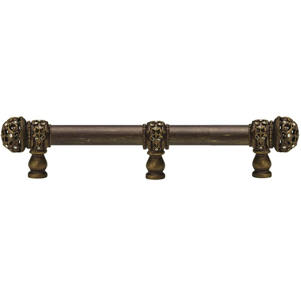 Carpe Diem Hardware - Juliane Grace 9'' O.C. (Approximately) With 5/8'' Smooth Center Long Pull and Center Brace Small Finial With Clear Swarovski Crystals In Antique Brass. - Antique Brass