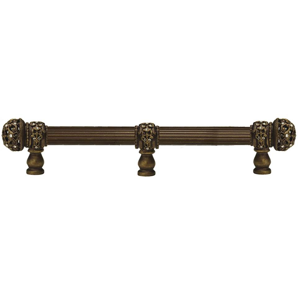 Carpe Diem Hardware - Juliane Grace 9'' O.C. (Approximately) With 5/8'' Reeded Center Long Pull and Center Brace Small Finial With Clear Swarovski Crystals In Antique Brass. - Antique Brass