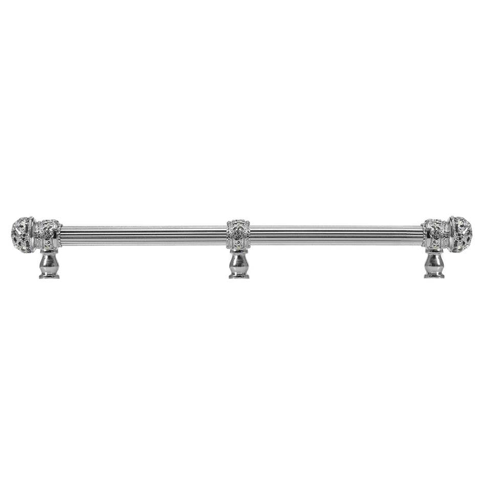 Carpe Diem Hardware - Juliane Grace 12'' O.C. (Approx) With 5/8'' Reeded Center Long Pull Small Finial W/ 61 Swarovski Clear and Aurore Boreale Crystals With Center Brace - Platinum