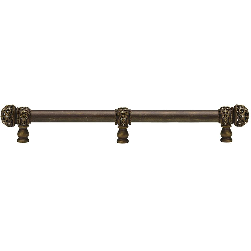 Carpe Diem Hardware - Juliane Grace 18'' O.C. (Approximately) With 5/8'' Smooth Center Long Pull and Center Brace Small Finial With Clear Swarovski Crystals In Antique Brass. - Antique Brass