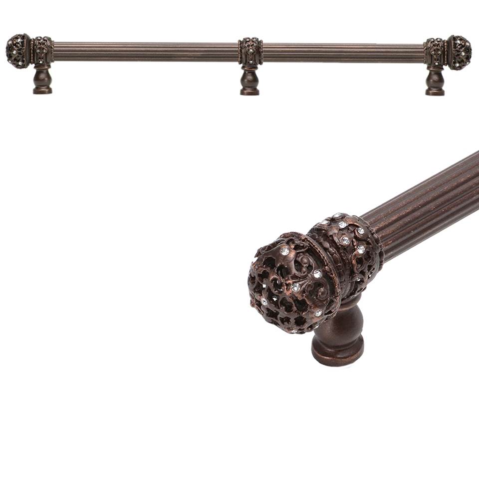 Carpe Diem Hardware - Juliane Grace 18'' O.C Approx w/ 5/8'' Reeded Center Long Pull Small Finial w/ 61 Swarovski Crystals w/ Center Brace - Soft Gold
