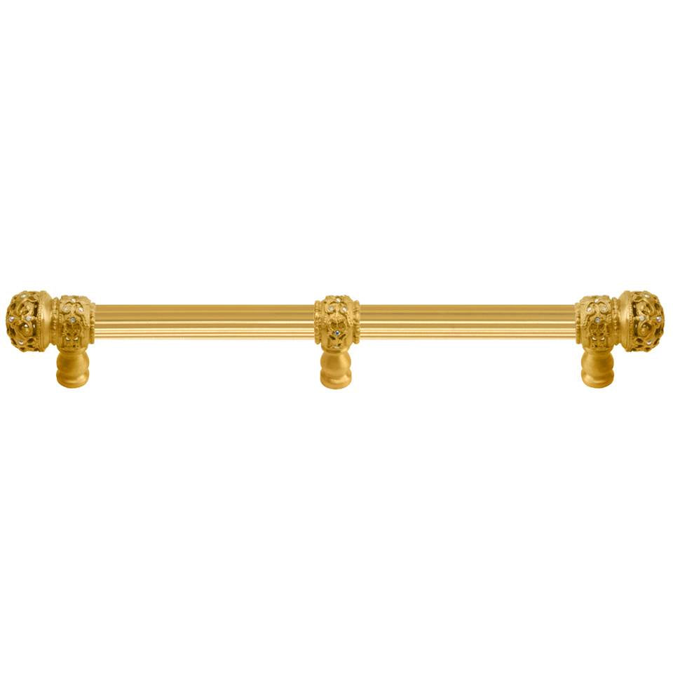 Carpe Diem Hardware - Juliane Grace 18'' O.C (Approx) With 5/8'' Reeded Center Long Pull Small Finial W/ 61 Swarovski Clear and Aurore Boreale Crystals With Center Brace - Gilded Mercury