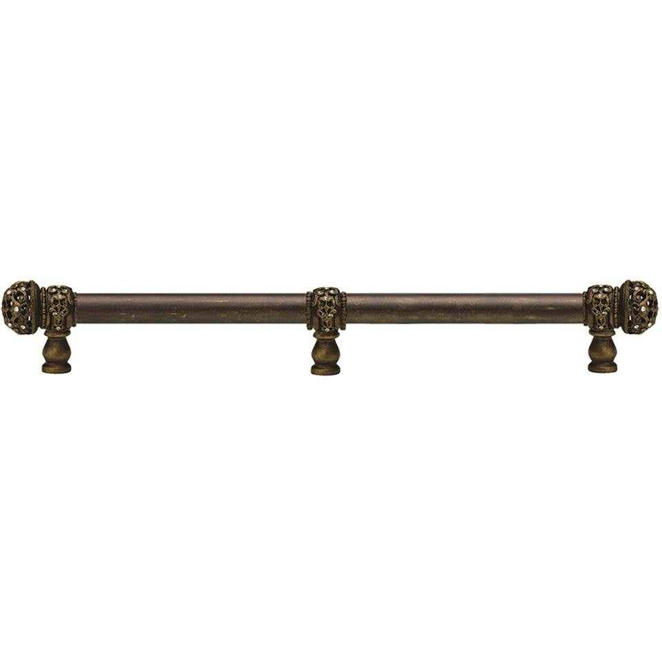 Carpe Diem Hardware - Juliane Grace 22'' O.C. Approx w/ 5/8'' Smooth Center Long Pull Small Finial w/ 61 Swarovski Crystals w/ Center Brace - Antique Brass