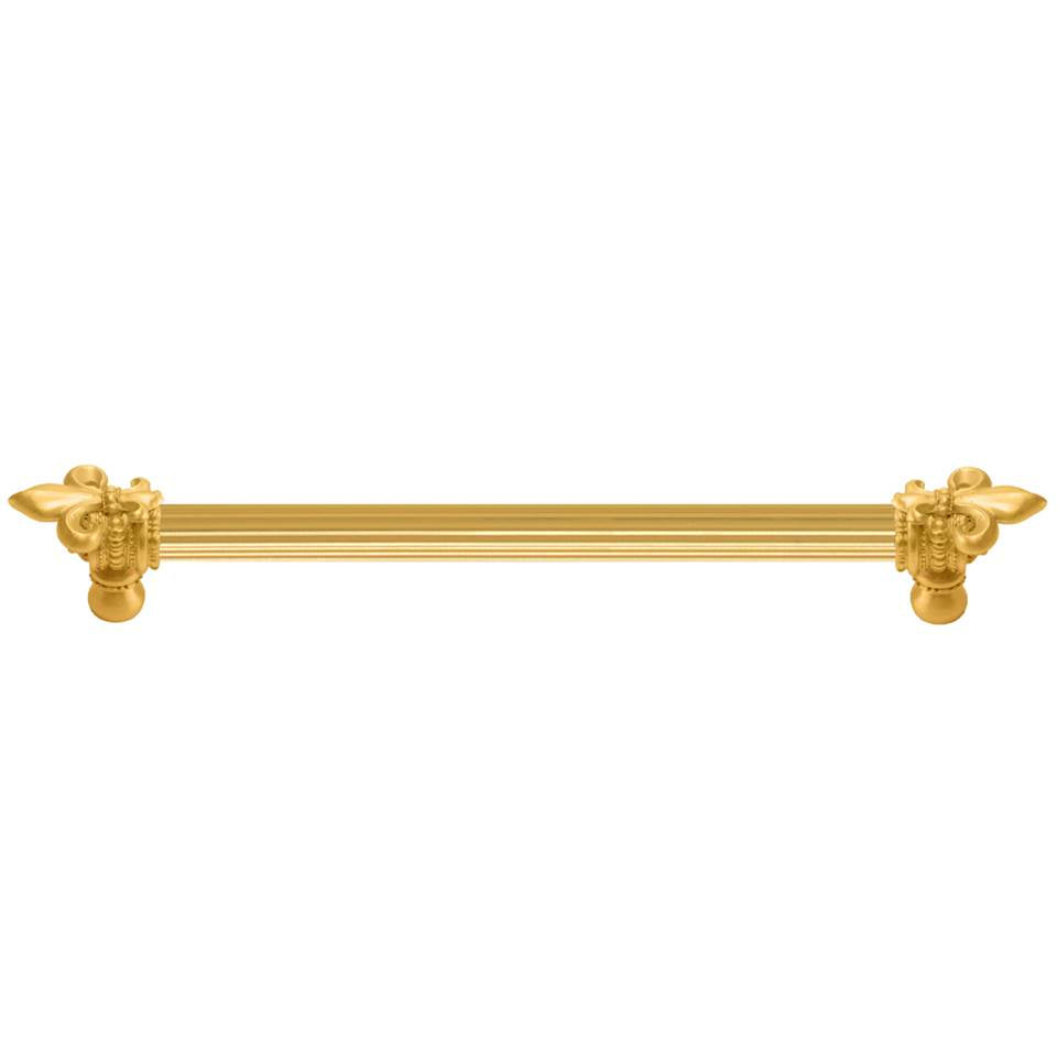 Carpe Diem Hardware - Charlemagne 12'' O.C. (Approximately) With 5/8'' Reeded Center Long Pull With Large Fleur De Lys - Gilded Mercury