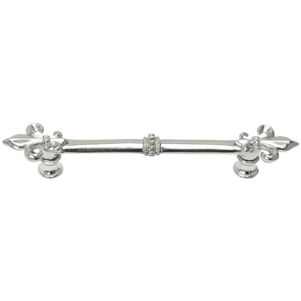 Carpe Diem Hardware - Charlemagne 5'' O.C. Pull With Large Fleur De Lys In Platinum. - Platinum