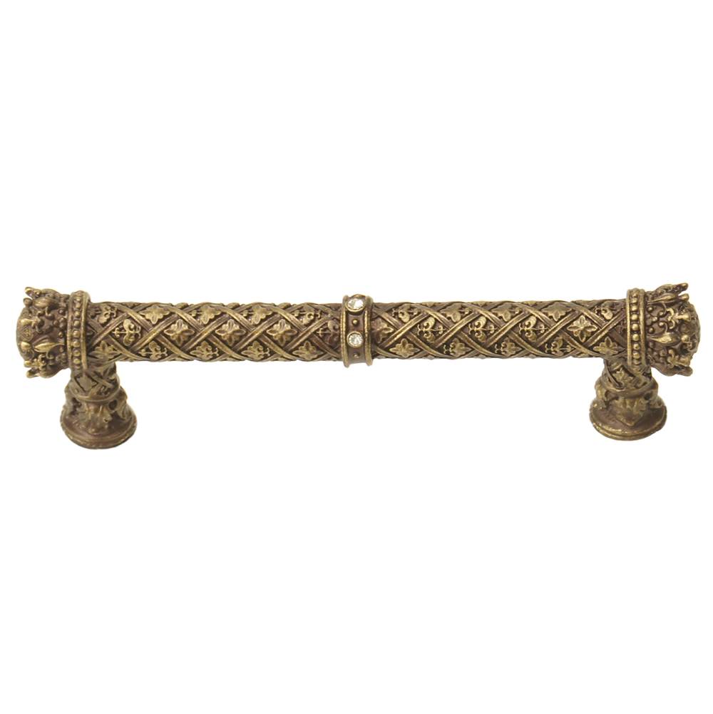 Carpe Diem Hardware - Carpe Diem 6132-3C Crowning Glory Queen Anne Antique Brass Queen Anne 5'' O.C. Pull W/ Swarovski Crystals - Antique Brass