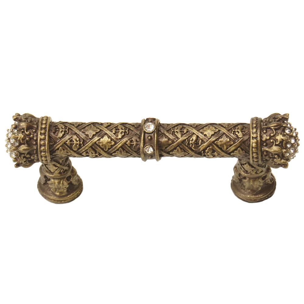 Carpe Diem Hardware - Carpe Diem 6328-3C Crowning Glory Queen Elizabeth Antique Brass Queen Elizabeth 3'' O.C. Pull W/ Swarovski Crystals - Antique Brass