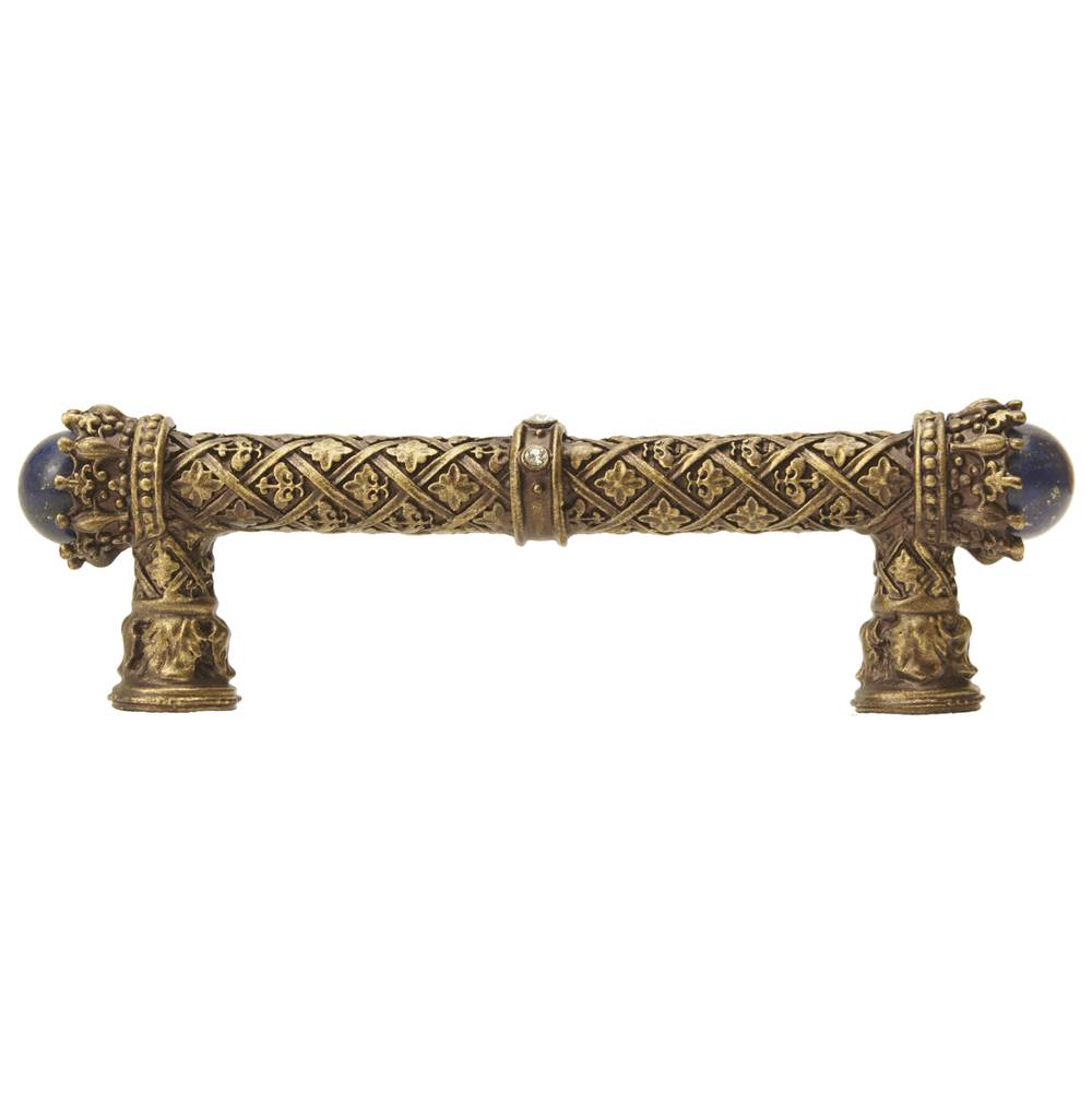 Carpe Diem 6529-3Clap Crowning Glory Queen Penelope Antique Brass Queen Penelope 4'' O.C. Pull W/ Swarovski Crystals and Semi-Precious Stones