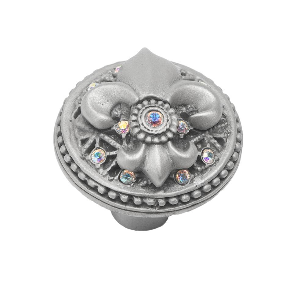 Carpe Diem Hardware - Carpe Diem Hardware 7605-11Ab Versailles Satin Large Round Knob Fleur De Lys W/ Swarovski Crystals - Satin