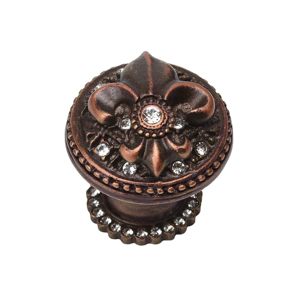 Carpe Diem Hardware - Carpe Diem Hardware 7605H-22C Versailles Oil Rub Bronze Large Round Knob Fleur De Lys W/ Swarovski Crystals And Halo Platform - Oil Rubbed Bronze