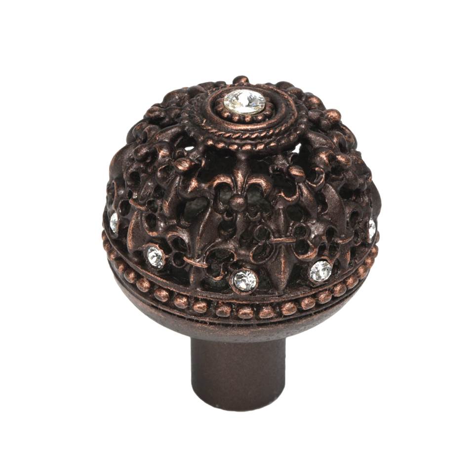 Carpe Diem Hardware - Carpe Diem Hardware 7612-22C Versailles Oil Rub Bronze Large Round Knob Fleur De Lys Open Basket W/ Swarovski Crystals - Oil Rubbed Bronze