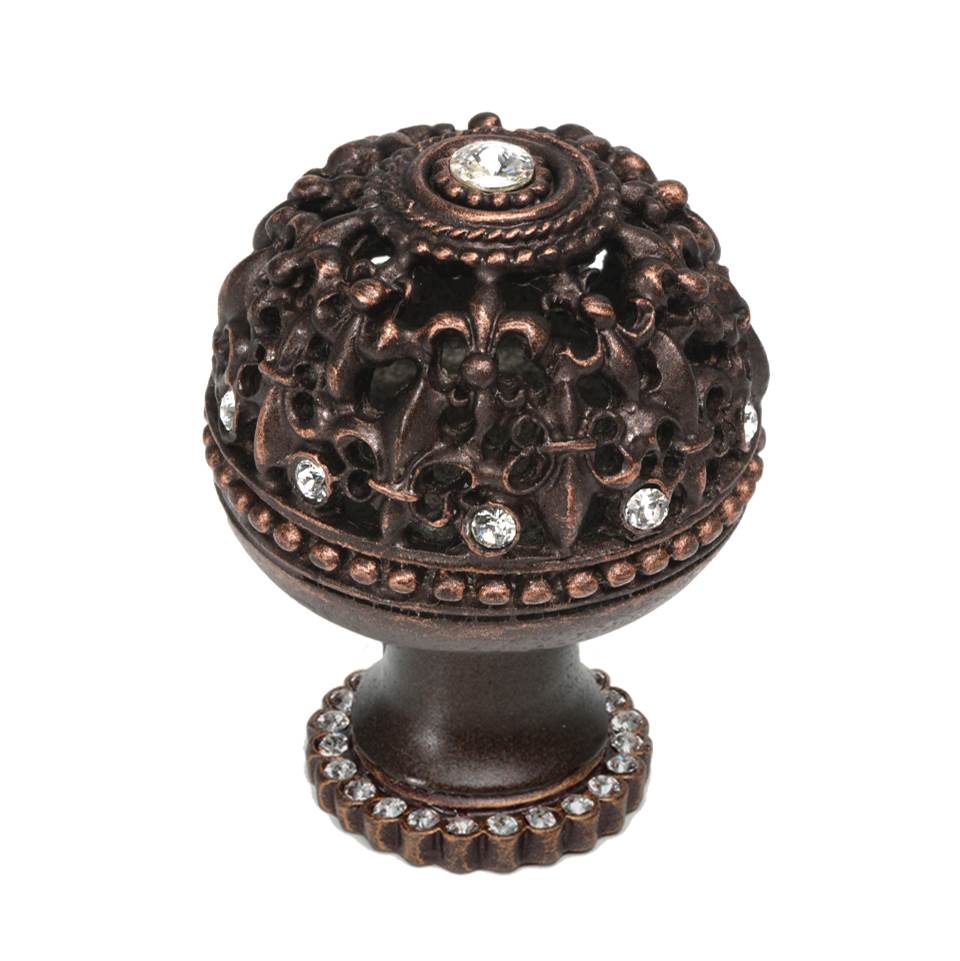 Carpe Diem Hardware - Carpe Diem Hardware 7612H-22C Versailles Oil Rub Bronze Large Round Knob Fleur De Lys Open Basket W/ Swarovski Crystals And Halo Platform - Oil Rubbed Bronze