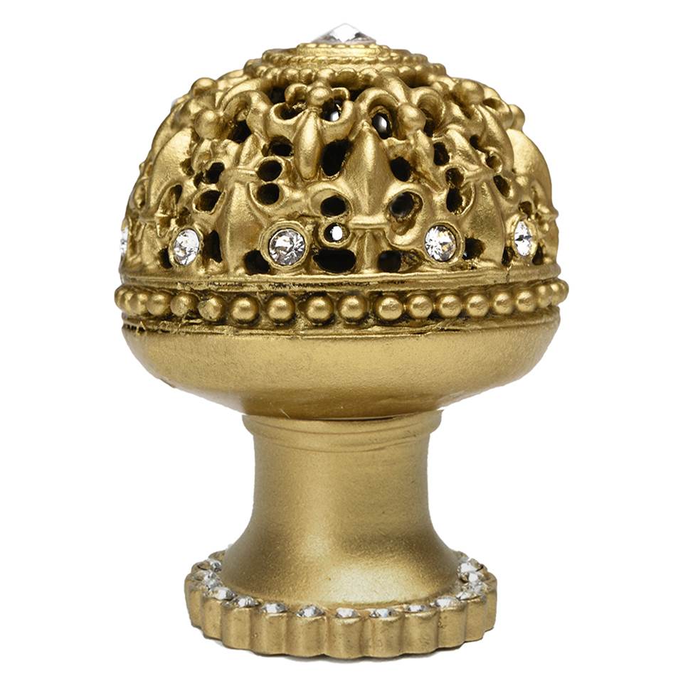 Carpe Diem Hardware - Carpe Diem Hardware 7612H-27C Versailles Soft Gold Large Round Knob Fleur De Lys Open Basket W/ Swarovski Crystals And Halo Platform - Soft Gold