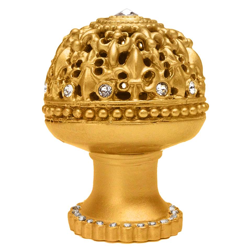 Carpe Diem Hardware - Carpe Diem Hardware 7612H-8C Versailles Gilded Mercury Large Round Knob Fleur De Lys Open Basket W/ Swarovski Crystals And Halo Platform - Gilded Mercury