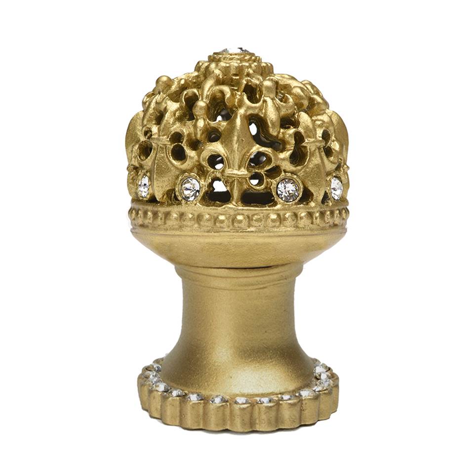 Carpe Diem Hardware - Carpe Diem Hardware 7613H-27C Versailles Soft Gold Medium Round Knob Fleur De Lys Open Basket W/ Swarovski Crystals And Halo Platform - Soft Gold