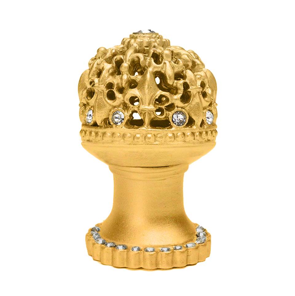 Carpe Diem Hardware - Carpe Diem Hardware 7613H-8C Versailles Gilded Mercury Medium Round Knob Fleur De Lys Open Basket W/ Swarovski Crystals And Halo Platform - Gilded Mercury