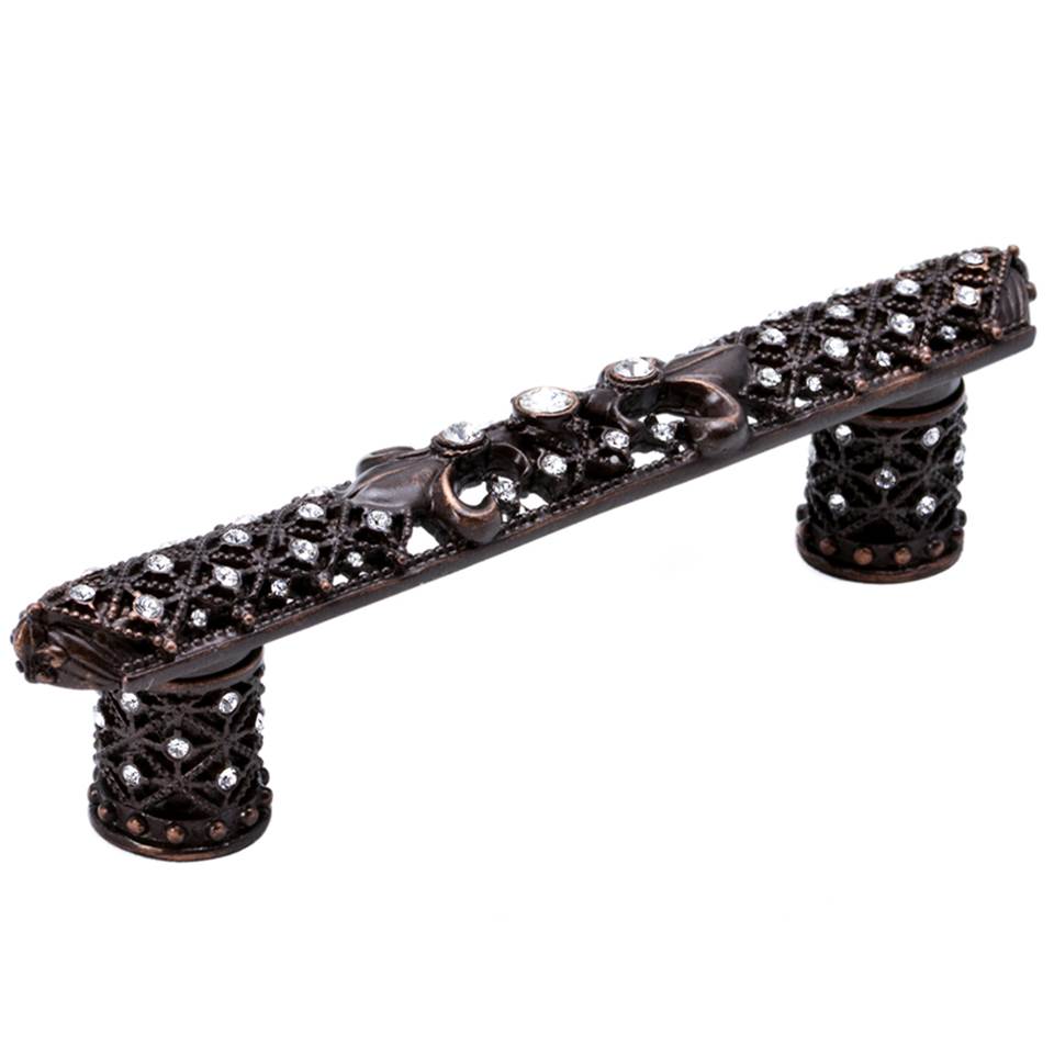 Carpe Diem Hardware - Carpe Diem Hardware 7635-22C Versailles Oil Rub Bronze 4'' O.C. Small Pull Fleur De Lys W/ Swarovski Crystals And Decorative Column Feet - Oil Rubbed Bronze