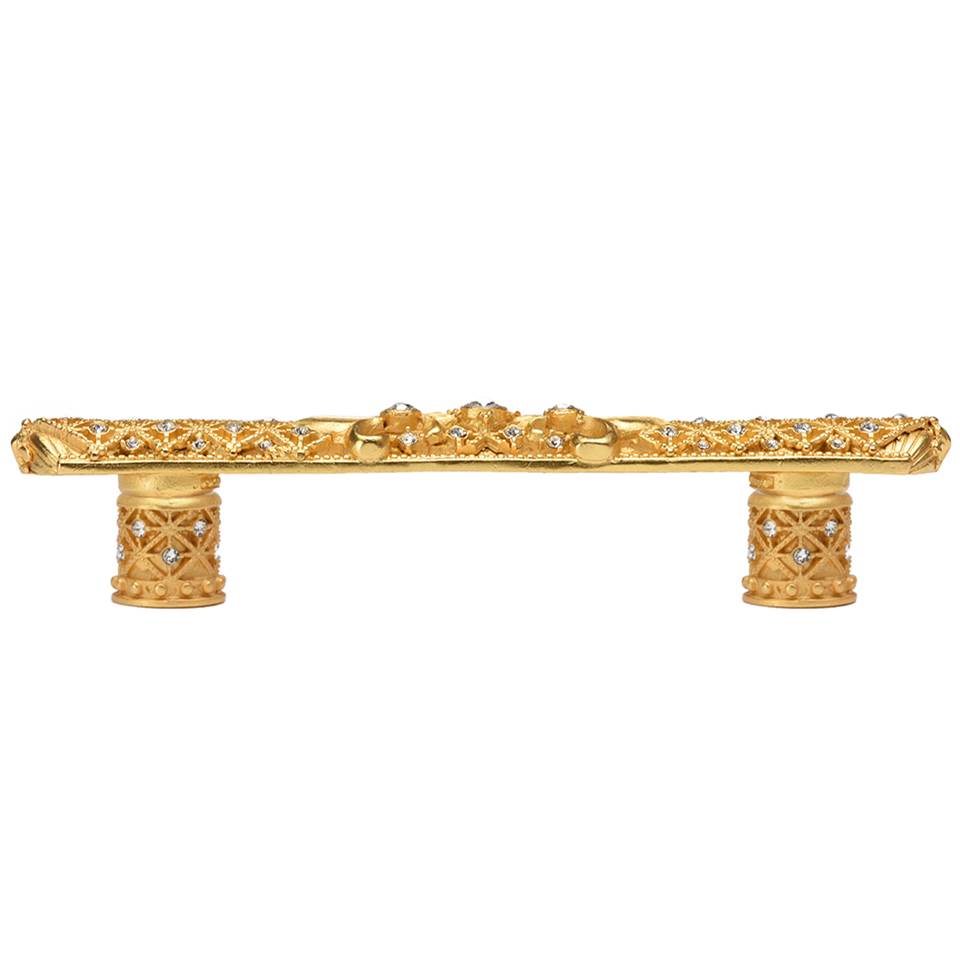 Carpe Diem Hardware - Carpe Diem Hardware 7635-8C Versailles Gilded Mercury 4'' O.C. Small Pull Fleur De Lys W/ Swarovski Crystals And Decorative Column Feet - Gilded Mercury
