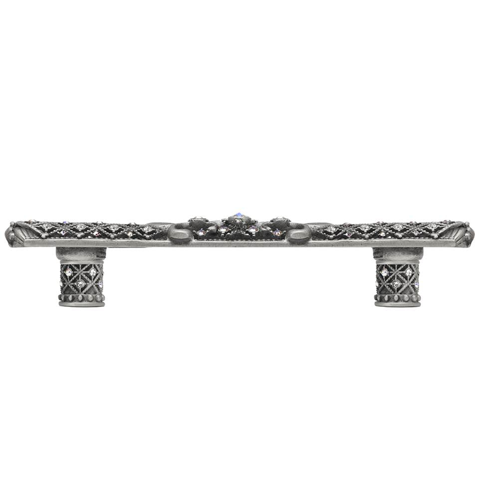 Carpe Diem Hardware - Carpe Diem Hardware 7638-11Cab Versailles Satin 5'' O.C. Large Pull Fleur De Lys W/ Swarovski Crystals And Decorative Column Feet - Satin