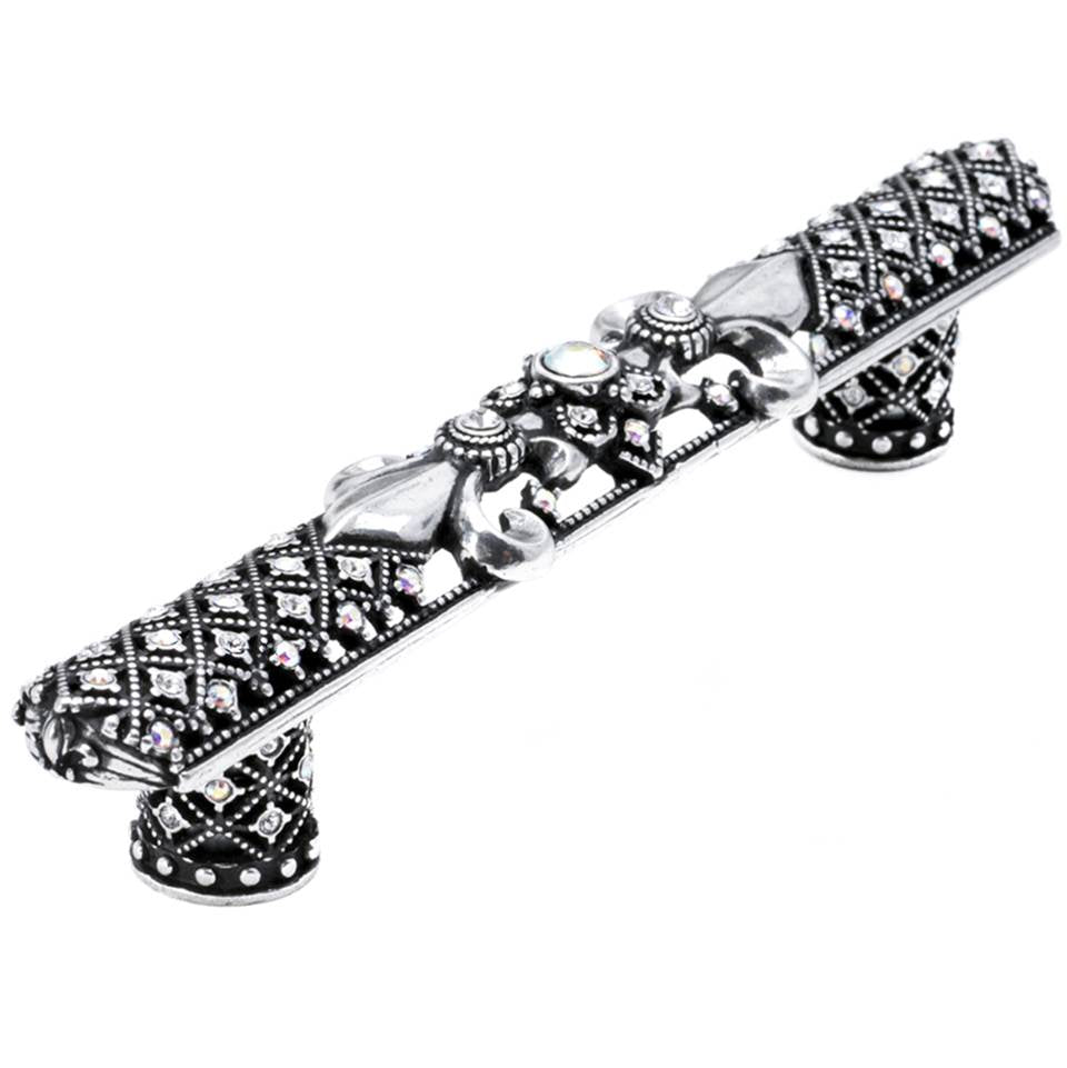 Carpe Diem Hardware - Versailles 5'' O.C. Large Pull Fleur De Lys w/ Swarovski Crystals And Decorative Column Feet - Chalice