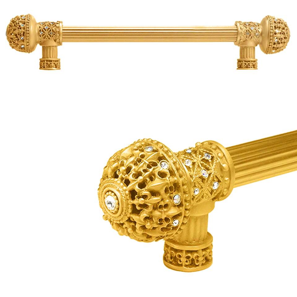 Carpe Diem Hardware - Carpe Diem Hardware 7647R-8Cab Versailles Gilded Mercury Fleur De Lys 9'' O.C. Approx Long Pull Large Finial W/ Swarovski Crystals W/ 5/8'' Reeded Center - Gilded Mercury