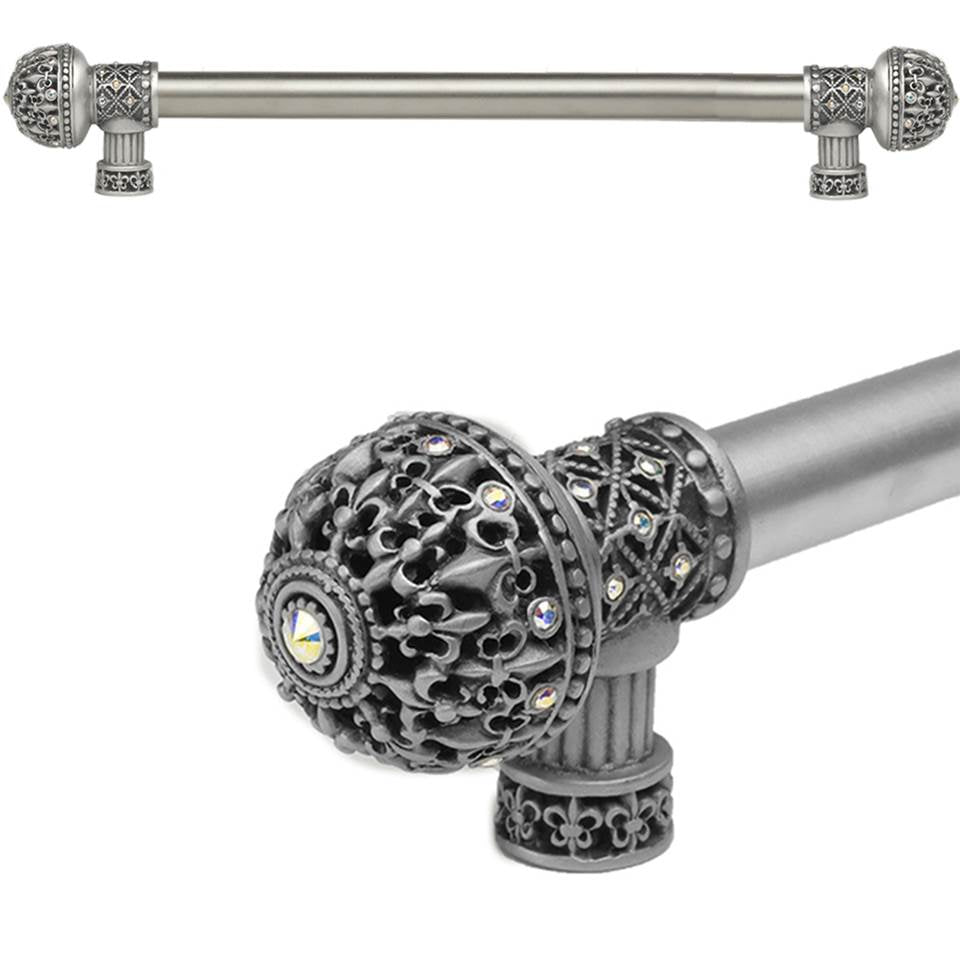 Carpe Diem Hardware - Carpe Diem Hardware 7648-11Ab Versailles Satin Fleur De Lys 12'' O.C. Approx Long Pull Large Finial W/ Swarovski Crystals W/ 5/8'' Smooth Center - Satin