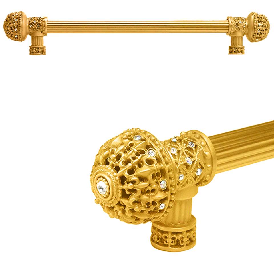 Carpe Diem Hardware - Carpe Diem Hardware 7648R-8Cab Versailles Gilded Mercury Fleur De Lys 12'' O.C. Approx Long Pull Large Finial W/ Swarovski Crystals W/ 5/8'' Reeded Center - Gilded Mercury
