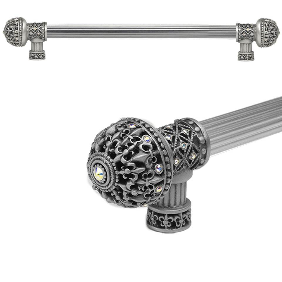 Carpe Diem Hardware - Carpe Diem Hardware 7649R-11Ab Versailles Satin Fleur De Lys 18'' O.C. Approx Long Pull Large Finial W/ Swarovski Crystals W/ 5/8'' Reeded Center - Satin